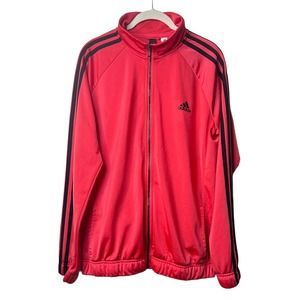 Adidas Pink Red w/ Black Stripes Collared Long Sleeve Track Jacket Womens Large